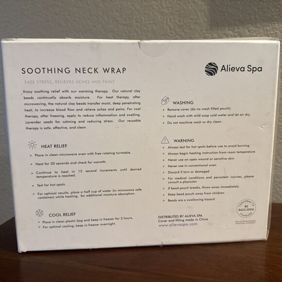 Alieva Spa Soothing Neck Wrap Hot/Cold Therapy Microwaveable Lavender Unsealed - Picture 3 of 4